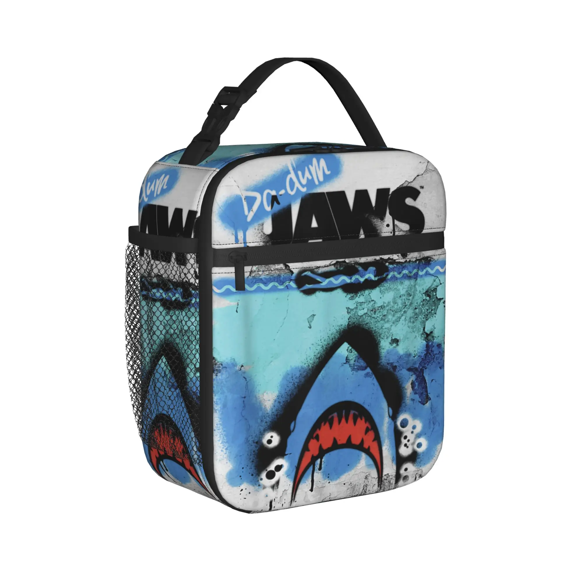 Jaws 50th Anniversary Poster Da-Dum Graffiti Style Lunch Bag For Outdoor Picnic Print Lunch Box Casual Oxford Tote Food Bags