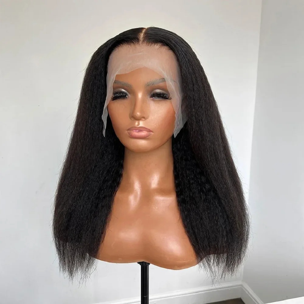 

Yaki 26Inch 180 Density Soft Kinky Straight Lace Front Wigs For Women With Baby Hair Synthetic Fiber Deep Part Daily Wear Wigs