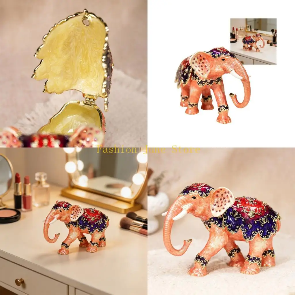 N5KA Delicate Handcrafted Elephant Rings Case With Crystals Detail