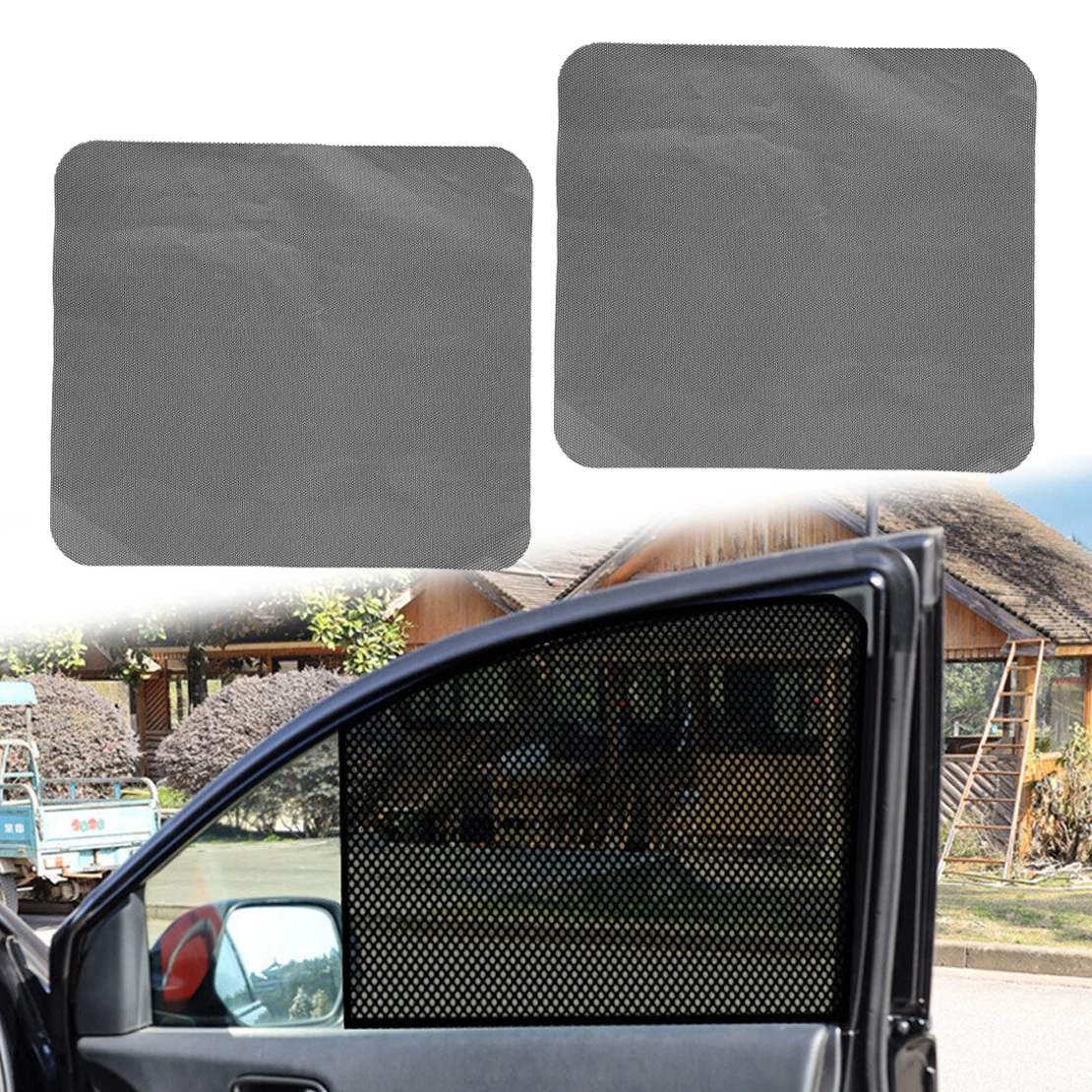 DWCX 2Pcs Car Sides Window Sun Shade Static Mesh Stickers Sun Protection Sunscreen Cover Universal