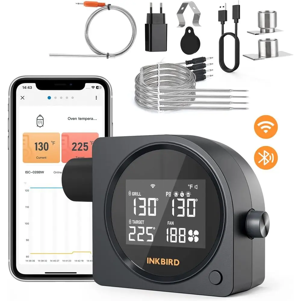 

5G Wi-Fi Bluetooth BBQ Temperature Controller with LCD Display and Mobile Notification for Grills and Smokers