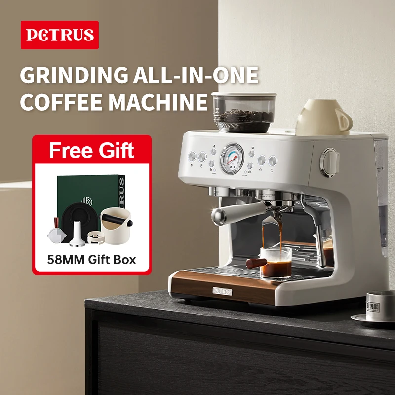 

Petrus Espresso Machine with Grinder,Barista-Style Cappuccino Maker with Milk Frother Steam Wand Professional Coffee Maker