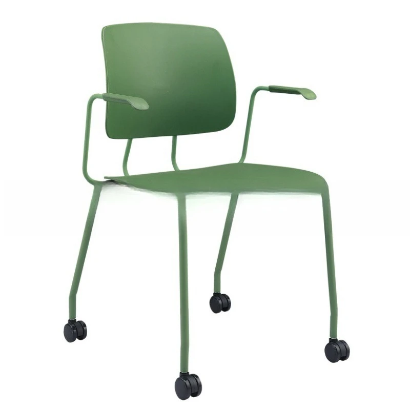 

Meeting room chair with wheels, simple office training , backrest, arched solid steel frame, computer , mahjong stool