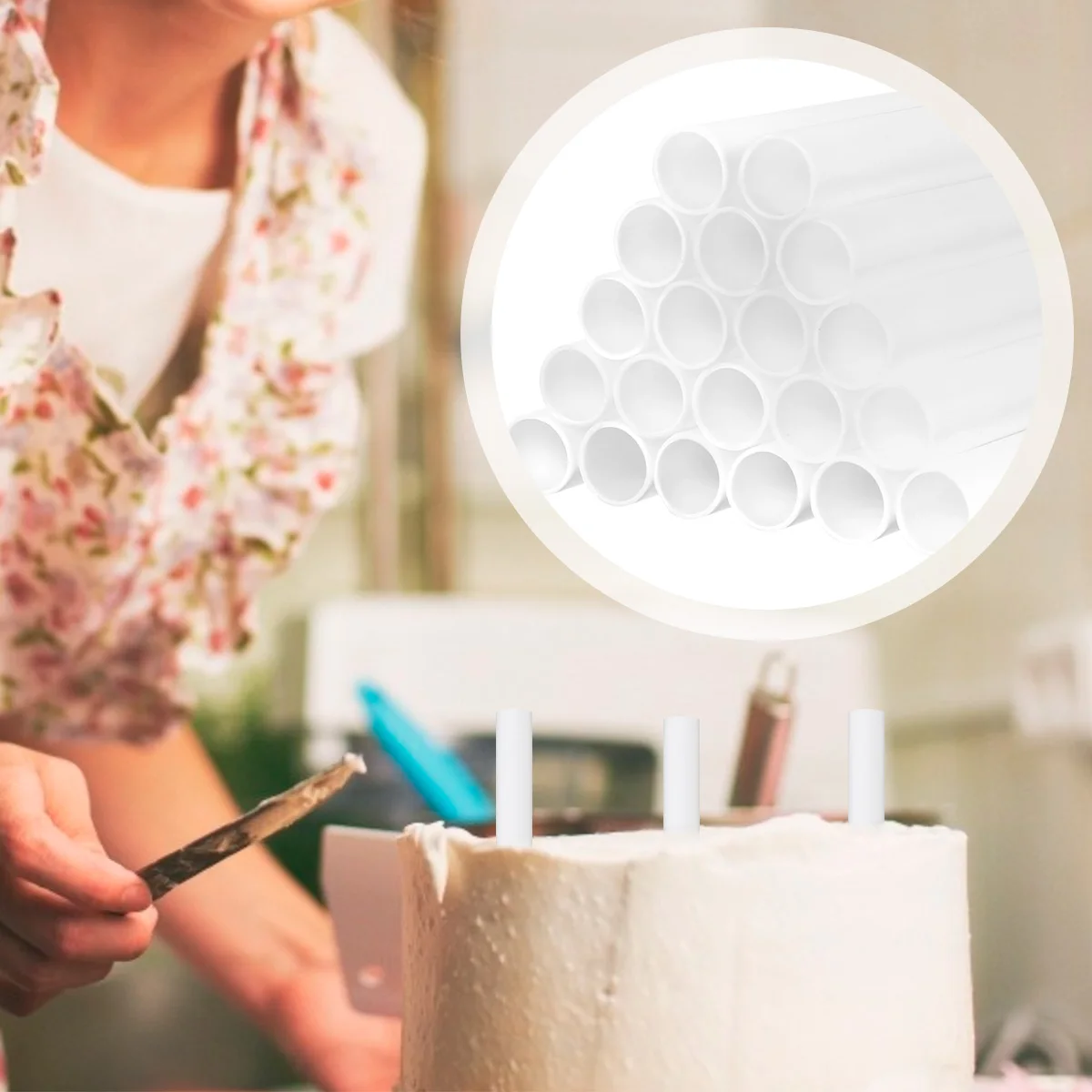 20 قطعة من قضبان دعم الكيك البلاستيكية، شفاطات مستديرة قابلة لإعادة الاستخدام، بسيطة ومتينة، عصي كعكة داعمة للبناء والتراص