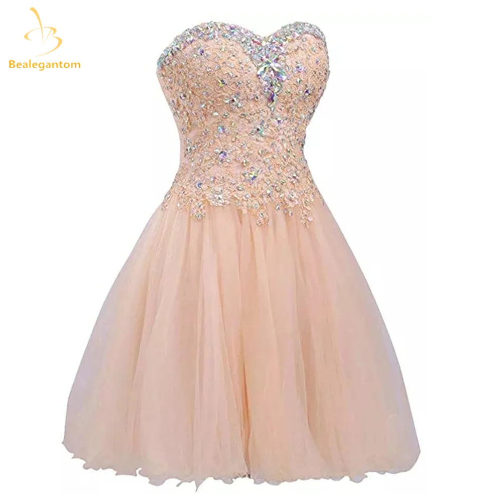 

Bealegantom Sexy Sweetheart Neck Short Homecoming Dresses Beaded Crystal Sequin Backless Graudation Prom Party Cocktail Gown