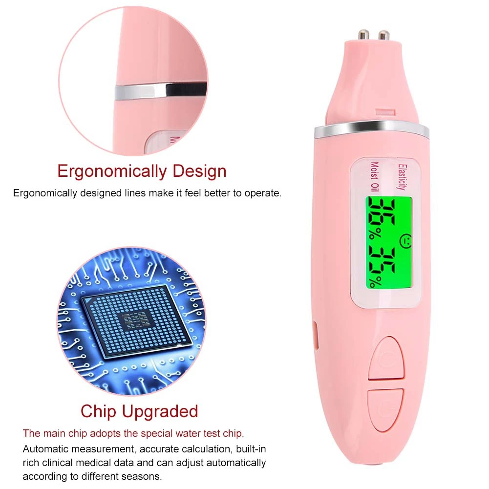 แบบพกพาดิจิตอลจอแสดงผล LCD Precision Skin Sensor เครื่องทดสอบ Face Moisture Water Oil Analyzer