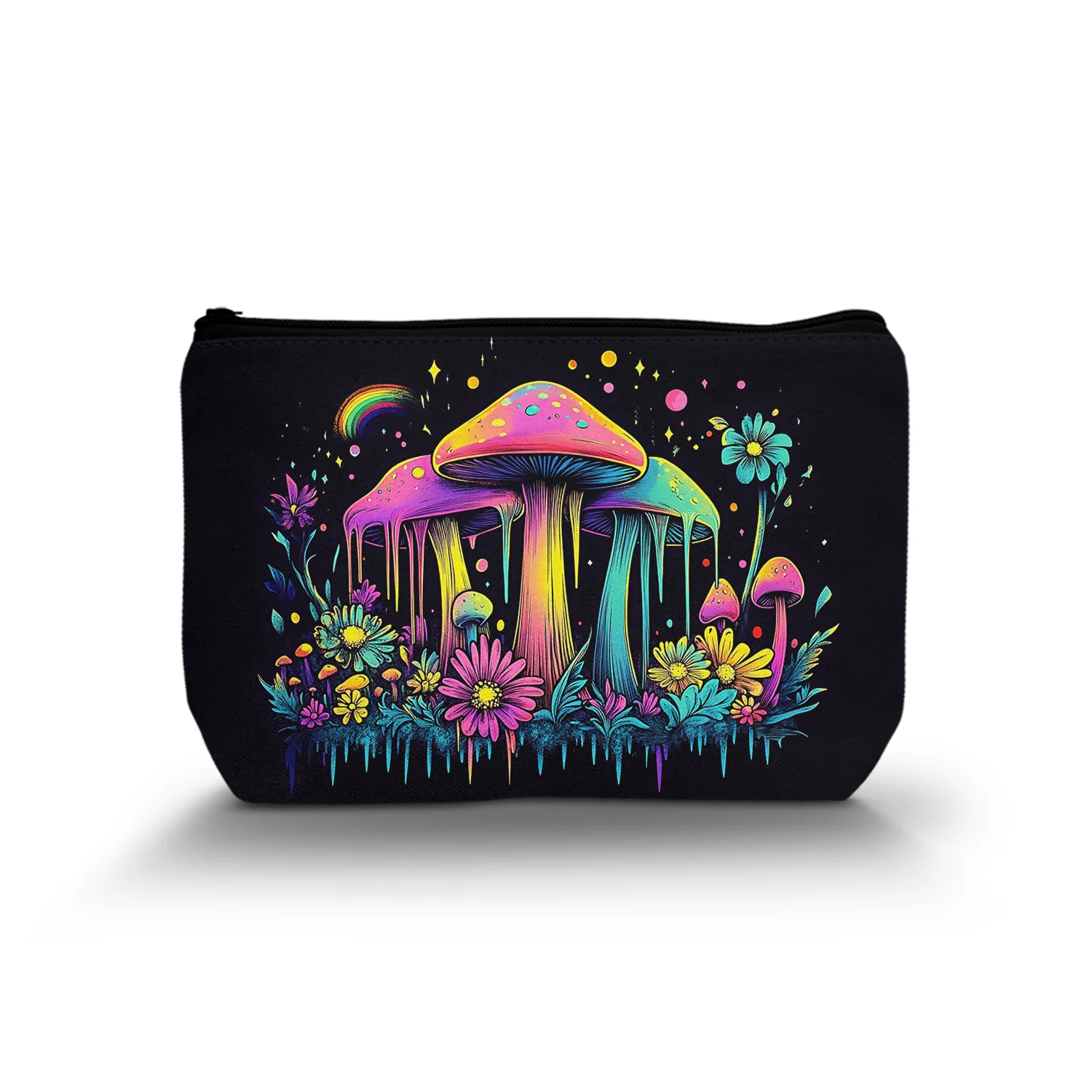 1Pc Artistic Colorful Mushroom Cosmetic Bag Floral Pretty And Fashionable Portable Cosmetic Bag With Zipper Best Gift For