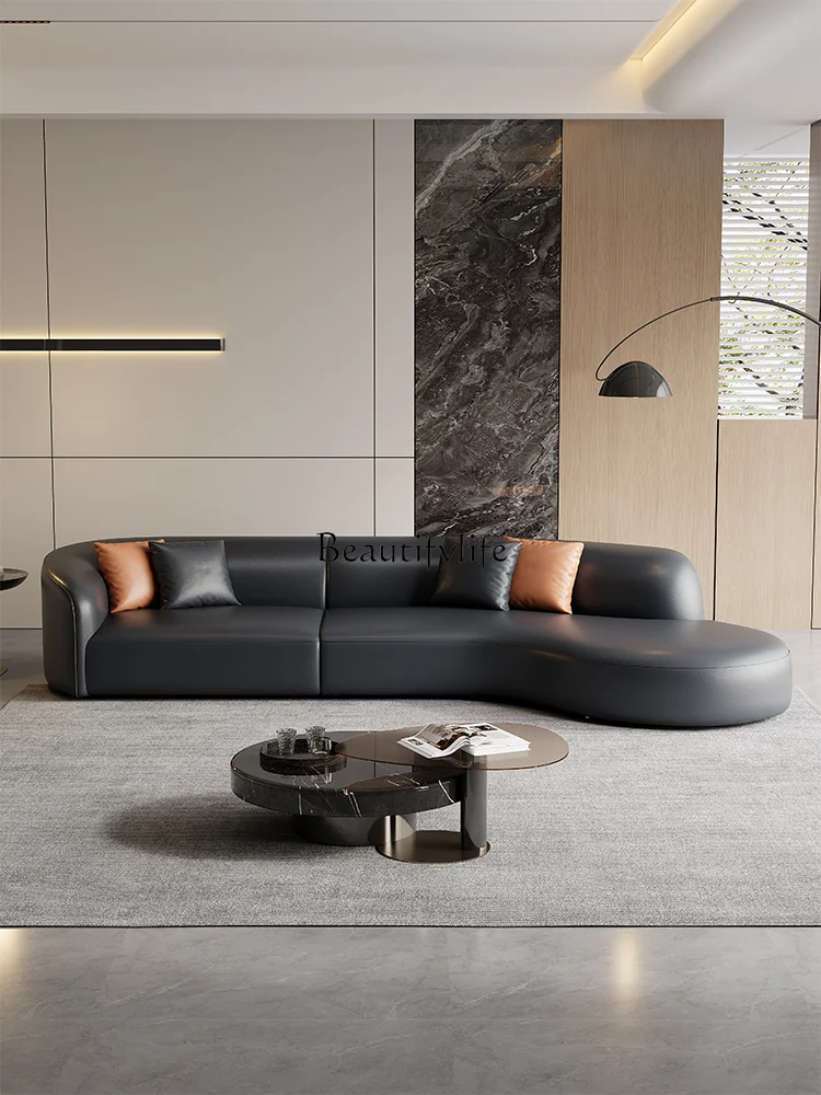 Italian Minimalist Curved Leather Sofa Living Room Shaped Light Luxury First Layer Cowhide Moon