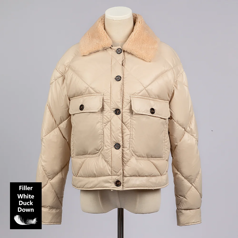 CA-42 High Quality Single Breasted Fur Collar 90% Duck Down Coat Clothes Women Down Coats For Winter Women\'s Down Coats