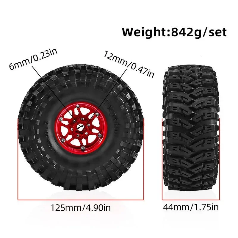 Big Size 125mm 1.9 Beadlock Wheel Rim Tire Set for 1/10 RC Crawler Car Trxs TRX4 RC4WD D90 Axial SCX10 Pro Capra Redcat MST