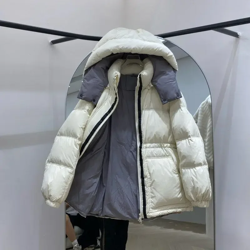 

European Winter Fashion New Women's Down Jacket Loose Commuter White Duck Down Splicing Jacket