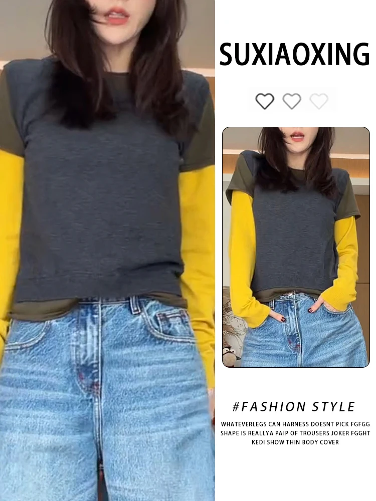 

Casual Loose Knitted Sweater Women's Spring Autumn New Sle Color Blo Design round Ne Base irt Inner Wear Top