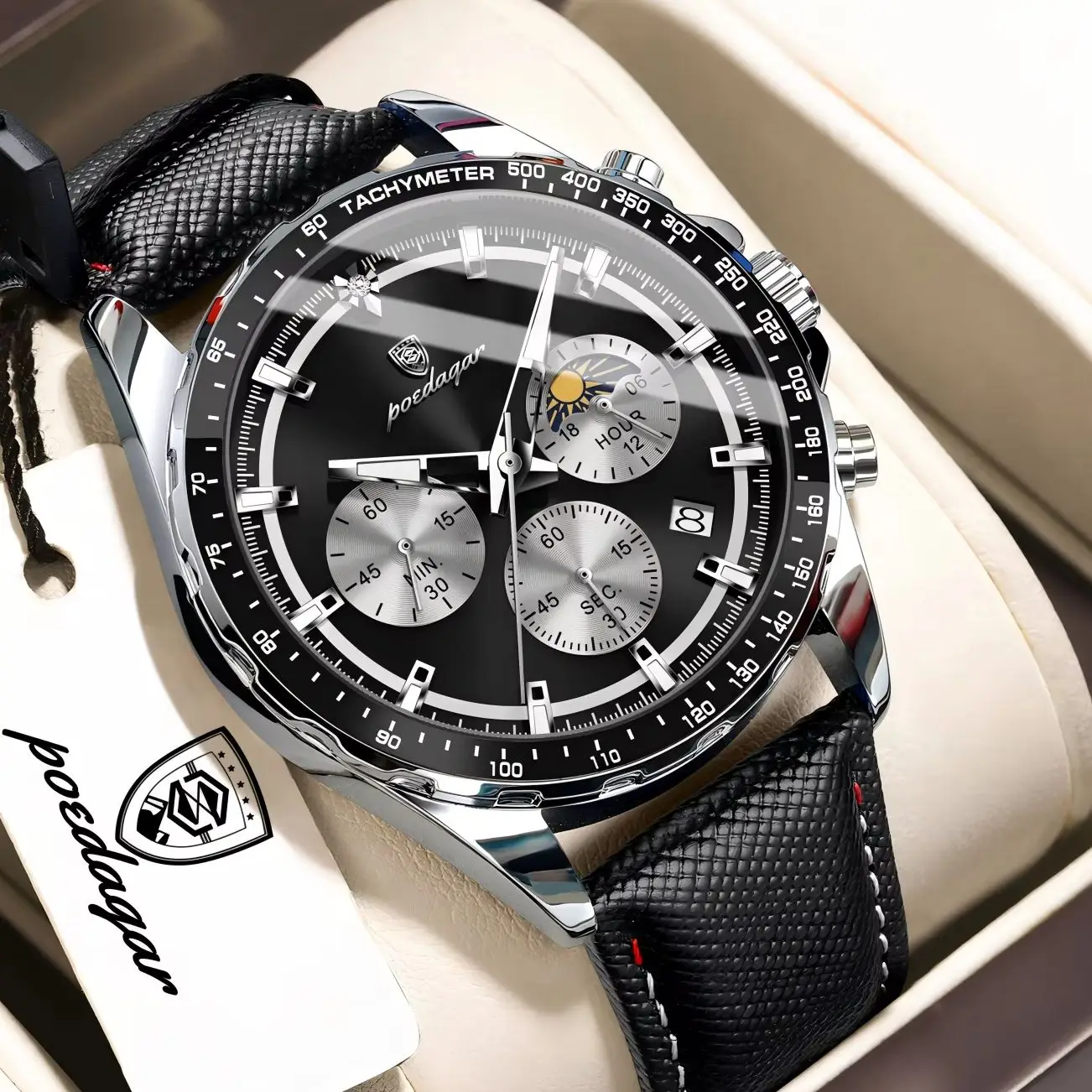 Relojes de Moda POEDAGAR para Hombre, Reloj de Pulsera Masculino Luminoso de Alta Calidad, Resistente al Agua, Cronógrafo de Cuero, Fecha, Deportivo, de Cuarzo