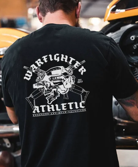 Summer new men's T-shirt featuring security and fitness theme, tactical helmet print, round neck, short sleeve T-shirt