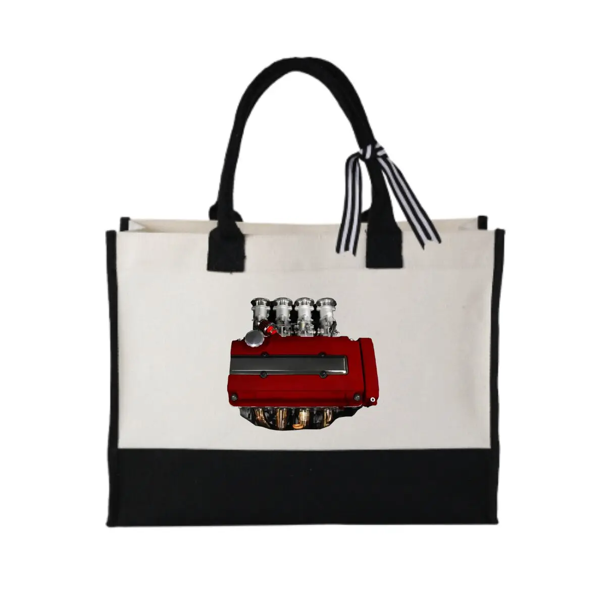 

Red Car Engine Art Durable Patchwork Canvas Tote for Daily Commute