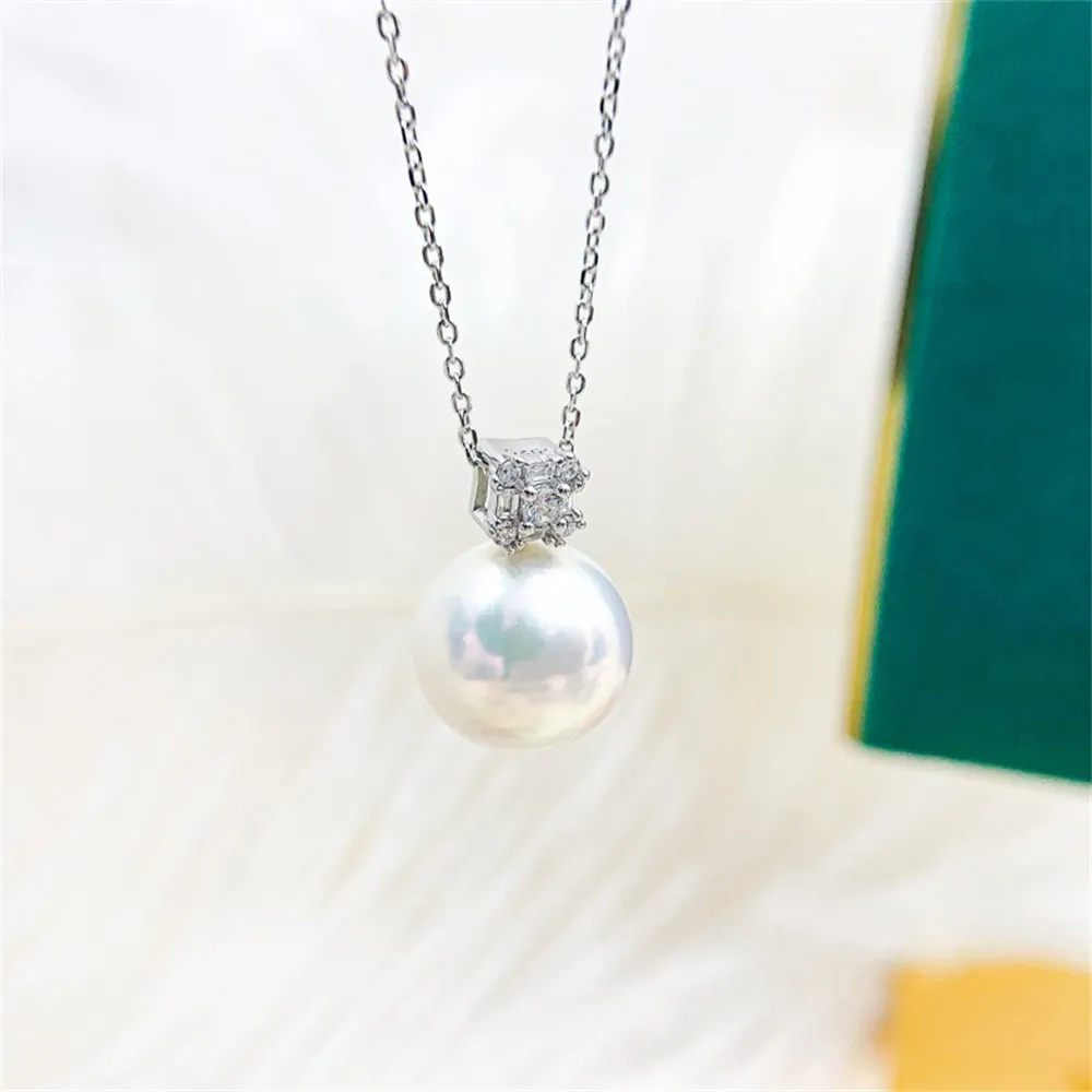 DIY Pearl Accessories S925 Sterling Silver Set Chain Empty Holder Gold Silver Pendant with Silver Chain Matching 9-13mm Round