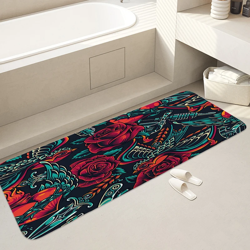 

Bathroom Rug Z-Tattoo Patterns Aesthetic Doormat Front Entrance Carpet Bedroom House Interior Entrance Mat Useful Things Home