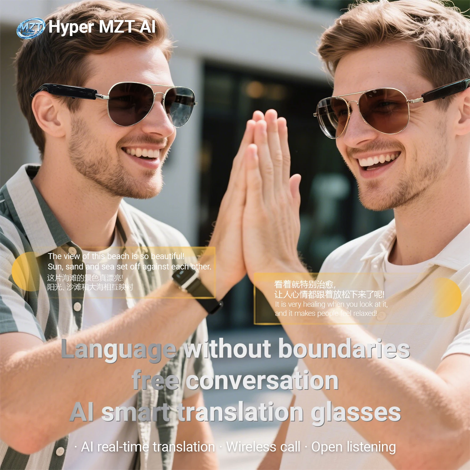 Smart AI Translation Sunglasses Anti UV Bluetooth Call Voice Assistant Remote Camera Outdoor Fishing Travel Business Eyewear