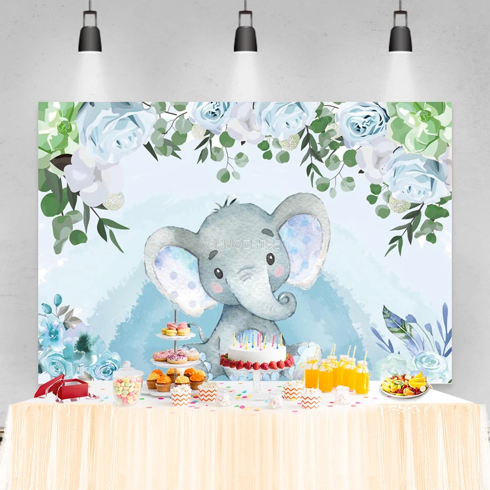 Elephant Baby Shower ฉากหลังสําหรับถ่ายภาพ Baptism เด็กผู้หญิง First Birthday Party Decor เด็กภาพพื้นหลัง Photo Studio
