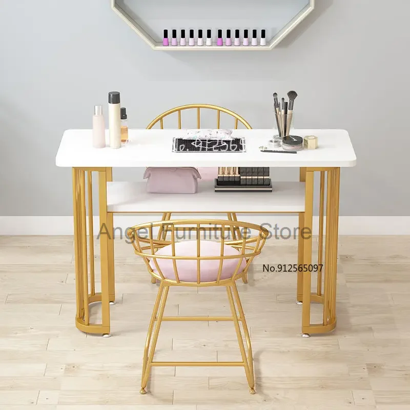 

NordicImitation Marble Board Net Celebrity Marble Pattern Nail Table Chair Set Wrought Iron Single Double Triple Manicure Table