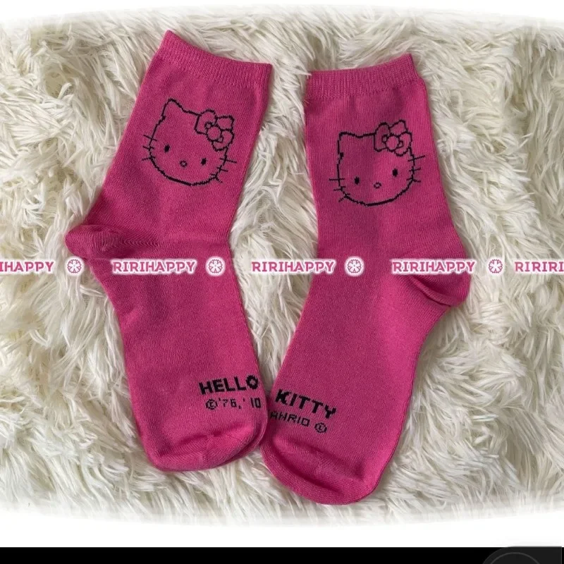 Sanrio Hello Kitty Mid-Calf Socks Anime Breathable Cotton Autumn Winter Girl Cute Soft Socks Cartoon Home Socks Christmas Gifts