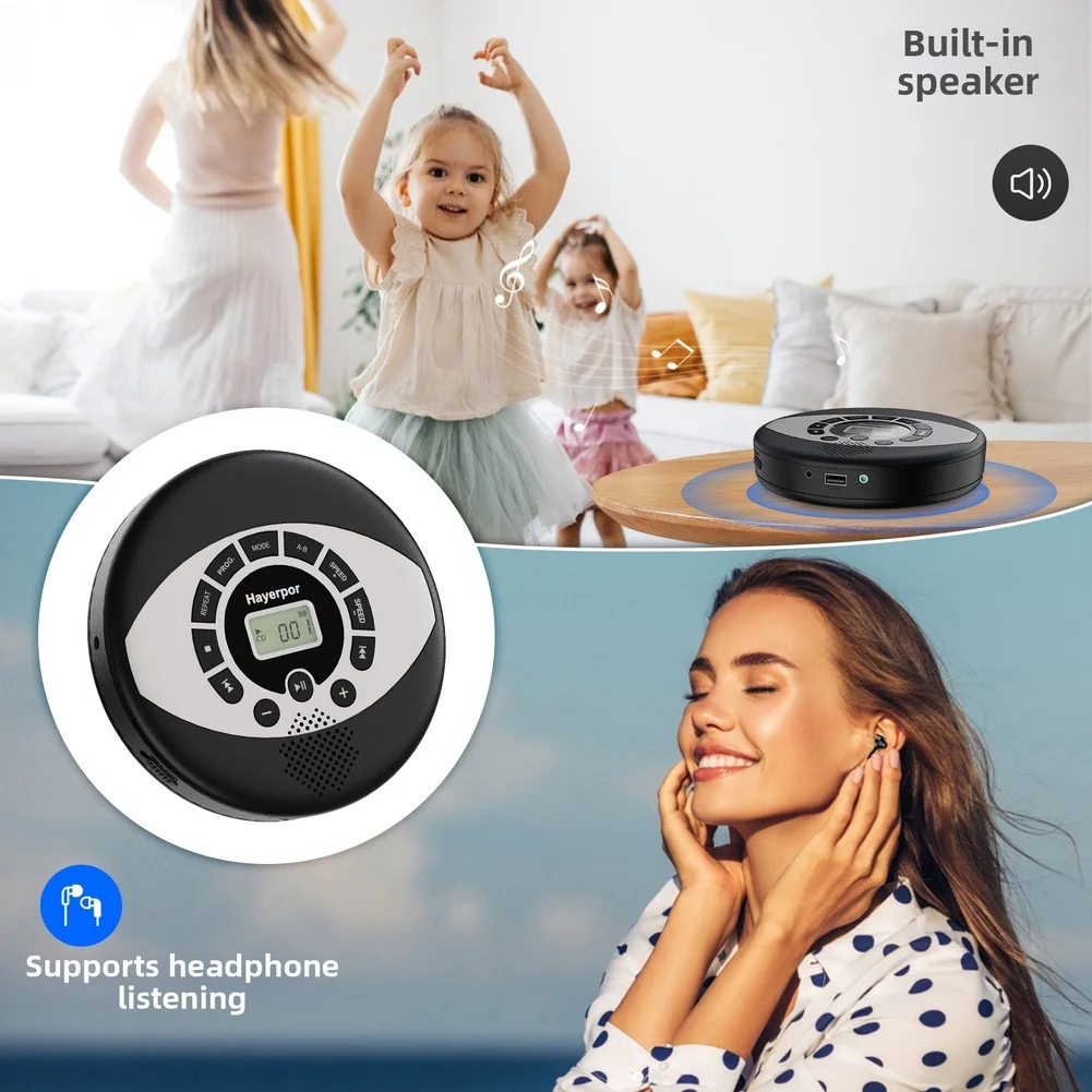 

Rechargeable CD Player USB AUX Input Built-in Speaker Portable Anti-Shock Music Albums Player With MP3 Playback
