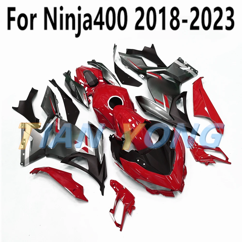 For Ninja400 2018-2019-2020-2021-2022-2023 Full Fairing Kit Red Cement Gray Shiny Fit Ninja 400 Bodywork Cowling