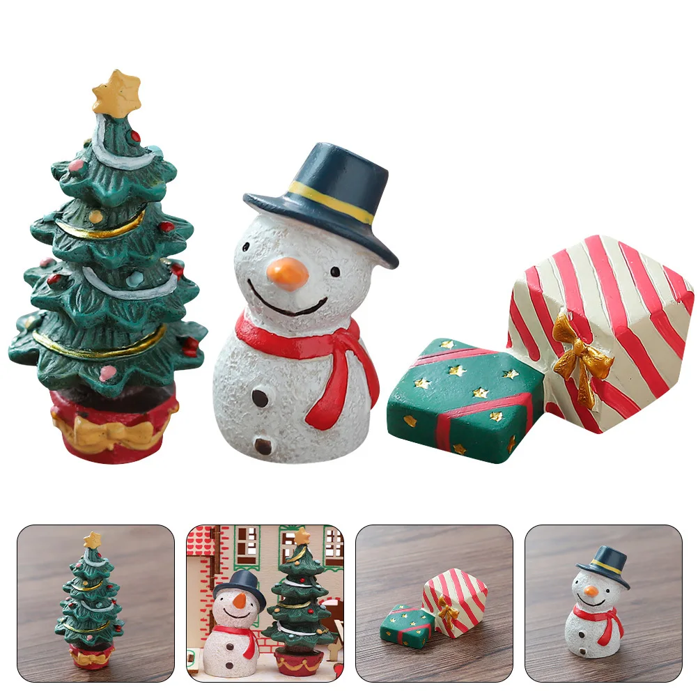 

3Pcs Miniature Christmas Decor Resin Snowman Statues for Garden Pot Fish Tank Winter Scene Micro Landscape Ornament