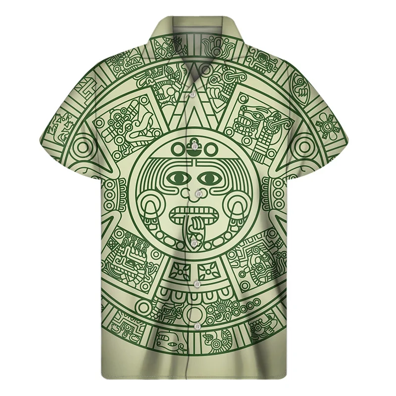 Ancient Mayan Statue 3d Printed Hawaiian Shirts For Men Summer Fashion Short Sleeves Beach Shirt Tops Lapel Blouse Clothes