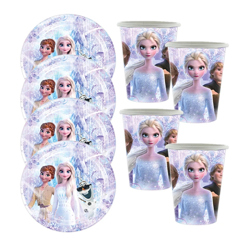 Verjaardag Decoraties Bevroren Elsa Anna Prinses Wegwerp Servies Papieren Borden Cups Banner Baby Douche Bruiloft Feestartikelen