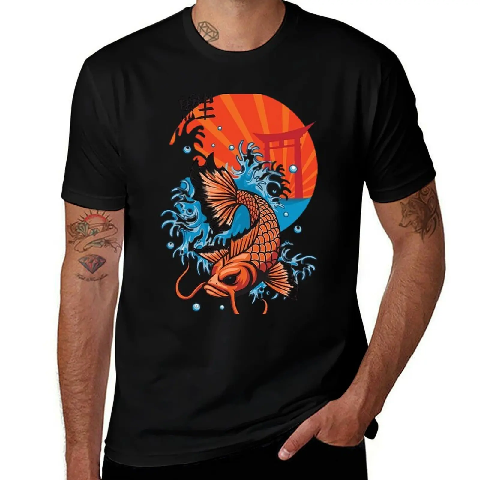Serenity in Scales: Koi Fish and Rising Sun T-Shirt Outdoor Sports Lightweight Tee T-Shirt