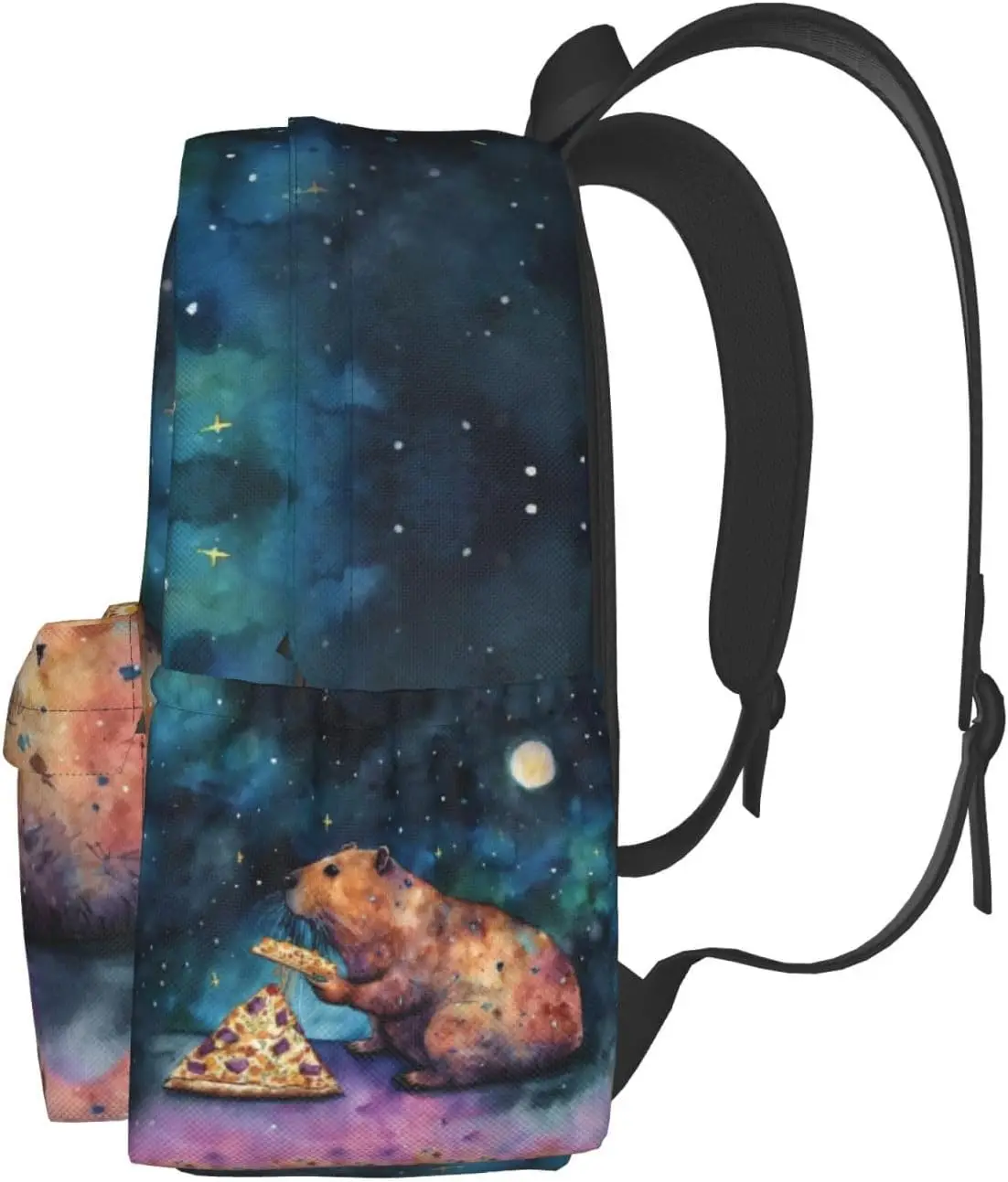 حقيبة ظهر مدرسية من Galaxy Pizza Capybara حقيبة كتب خفيفة الوزن كاجوال للفتيات والأولاد والنساء والرجال والسفر والكمبيوتر المحمول مقاس 16 بوصة