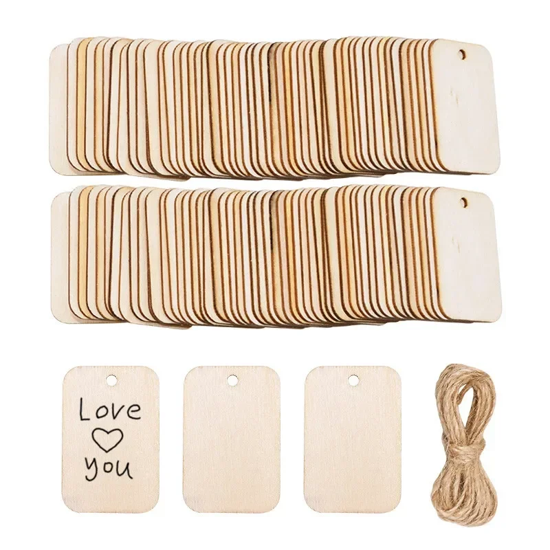 25/50/100Pcs Blank Wooden Hanging Label with Rope Unfinished Wood Slice Gift Tags Wedding Party Decor DIY Bookmark Crafts