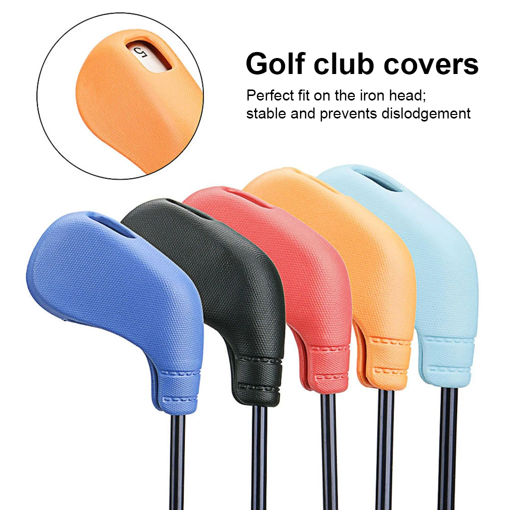 Golf Club Cover TPE Waterproof Iron Head Covers Portable Travel Replacement Protector Sports Guard Sleeve for  Black