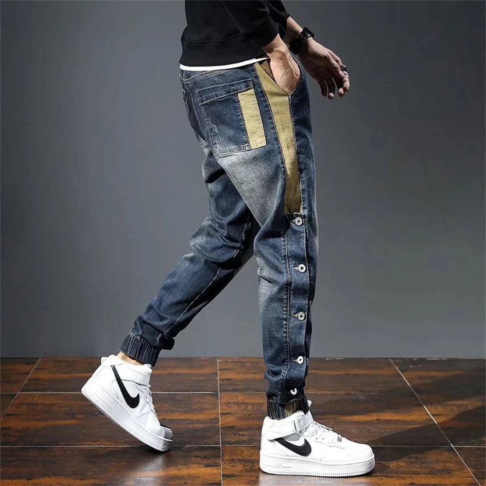 

Mens Jeans Harem Pants Fashion Pockets Desinger Loose fit Baggy Moto Jeans Men Stretch Retro Streetwear Relaxed Tapered pants