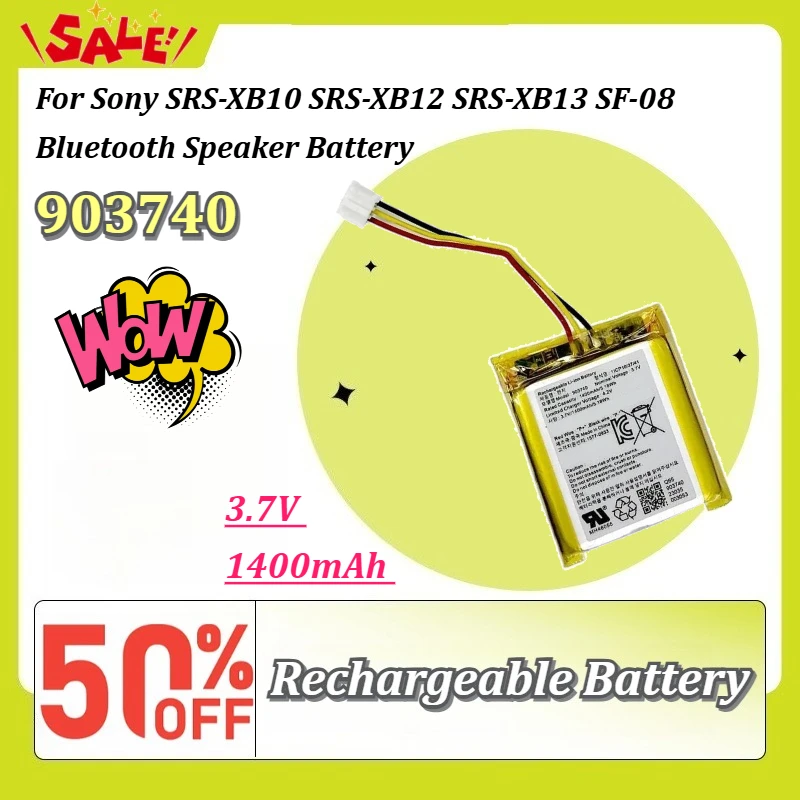 903740 1400mAh 3.7V Li-ion Battery For Sony SRS-XB10 SRS-XB12 SRS-XB13 SF-08 Bluetooth Speaker Rechargeable Replacement Battery