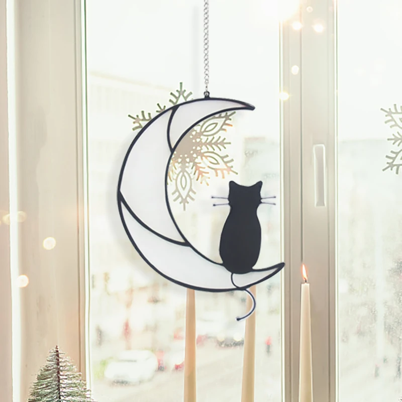 

1pcs Cartoon Black Cat On The Moon Art Simple Atmosphere Wall Hanging Craft Decoration For Home Bedroom Corridor Wall Ornament