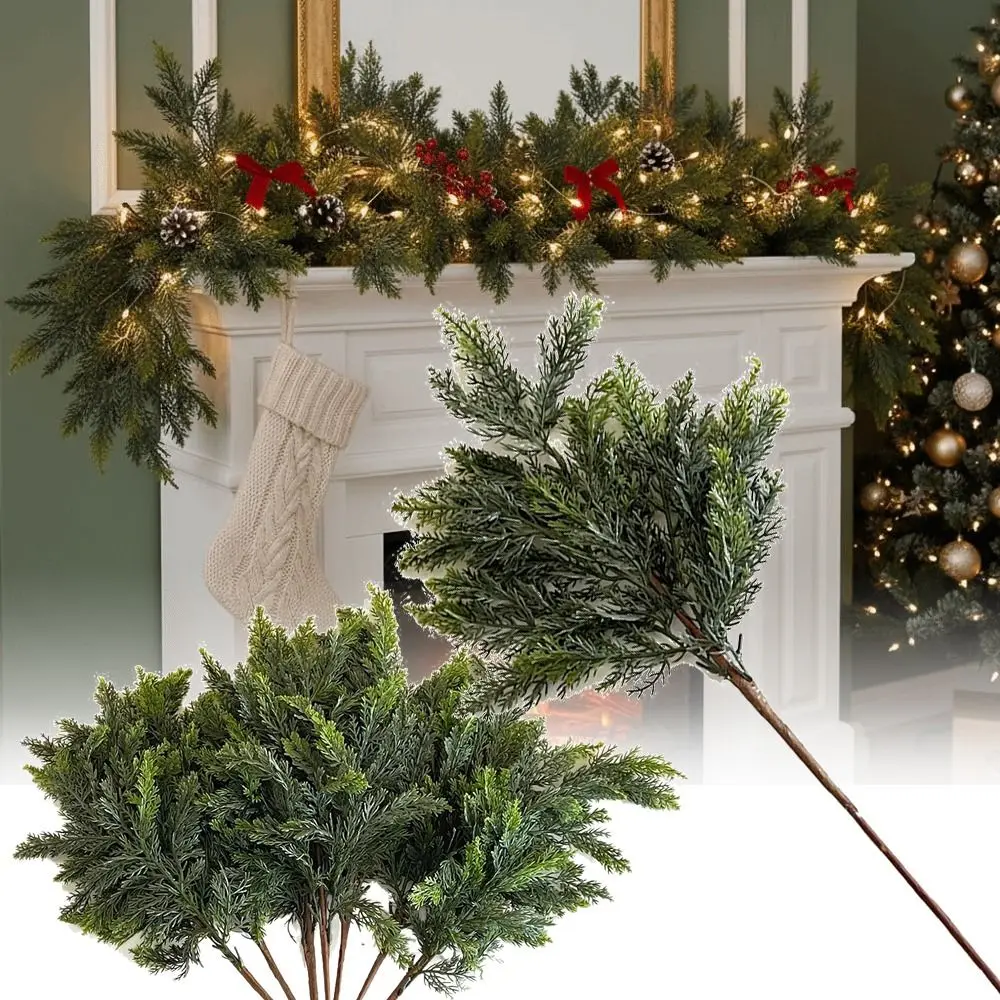 

5PCS Green Artificial Pine Branch Christmas Tree Plastic Simulation Pine Photo Props DIY Wreath Fake Pine Leaves Home Decoration