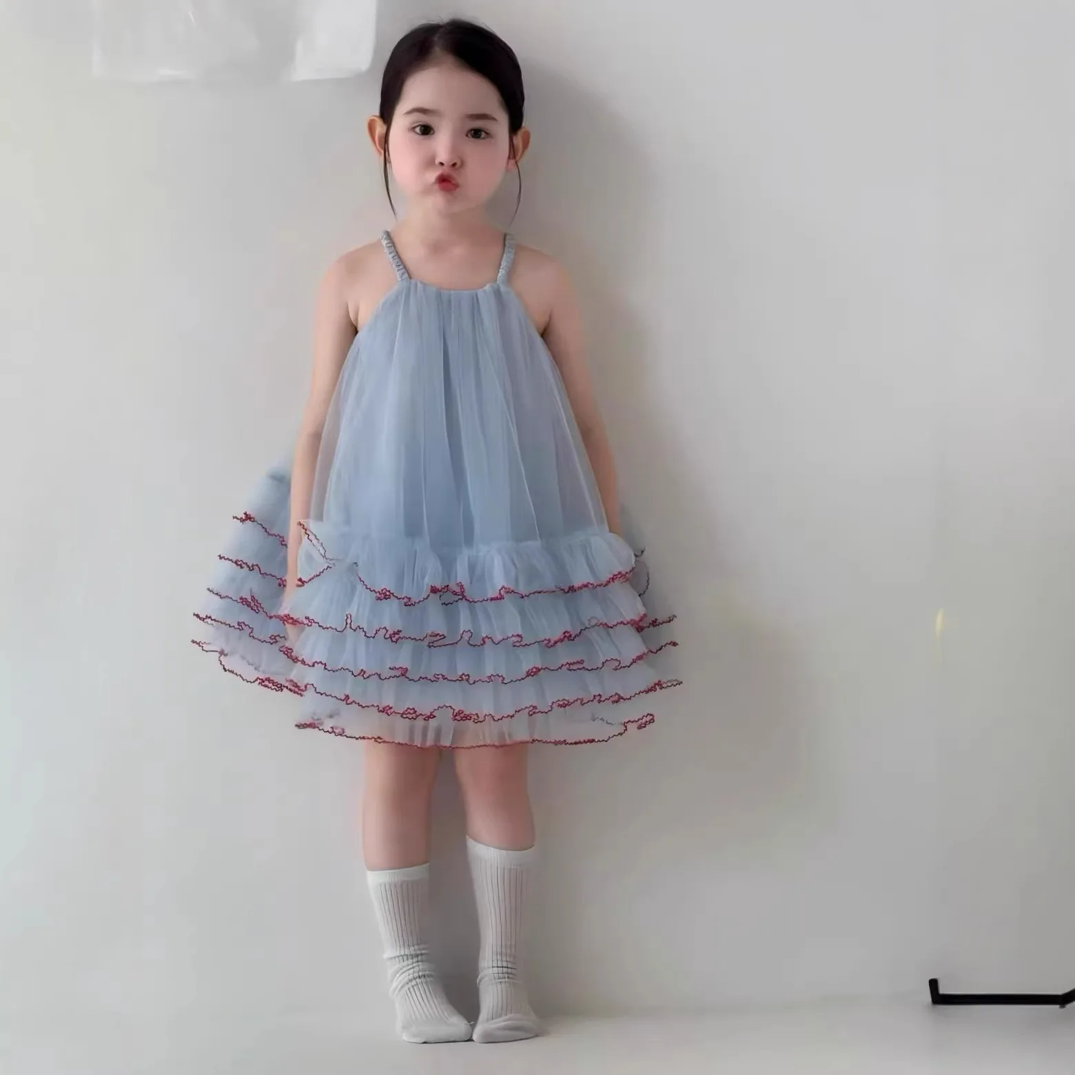 

Girls' Spring/Summer 2026 New Korean Girls' Princess Dress Strap Top Puff Cute Beautiful Baby Skirt