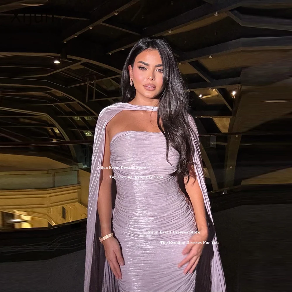 

Xijun Pink Shiny Satin Long Evening Dresses Sweetheart Cape Mermaid Formal Prom Dresses Sleeveless Prom Gowns Women Customized