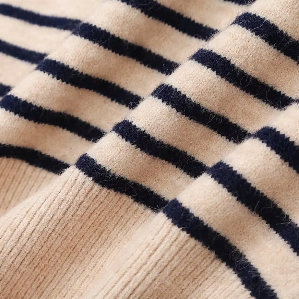 

American Retro Striped Collar Sweater Loose Casual Fashion Top for Autumn And Winter European Style Women's Knitwear