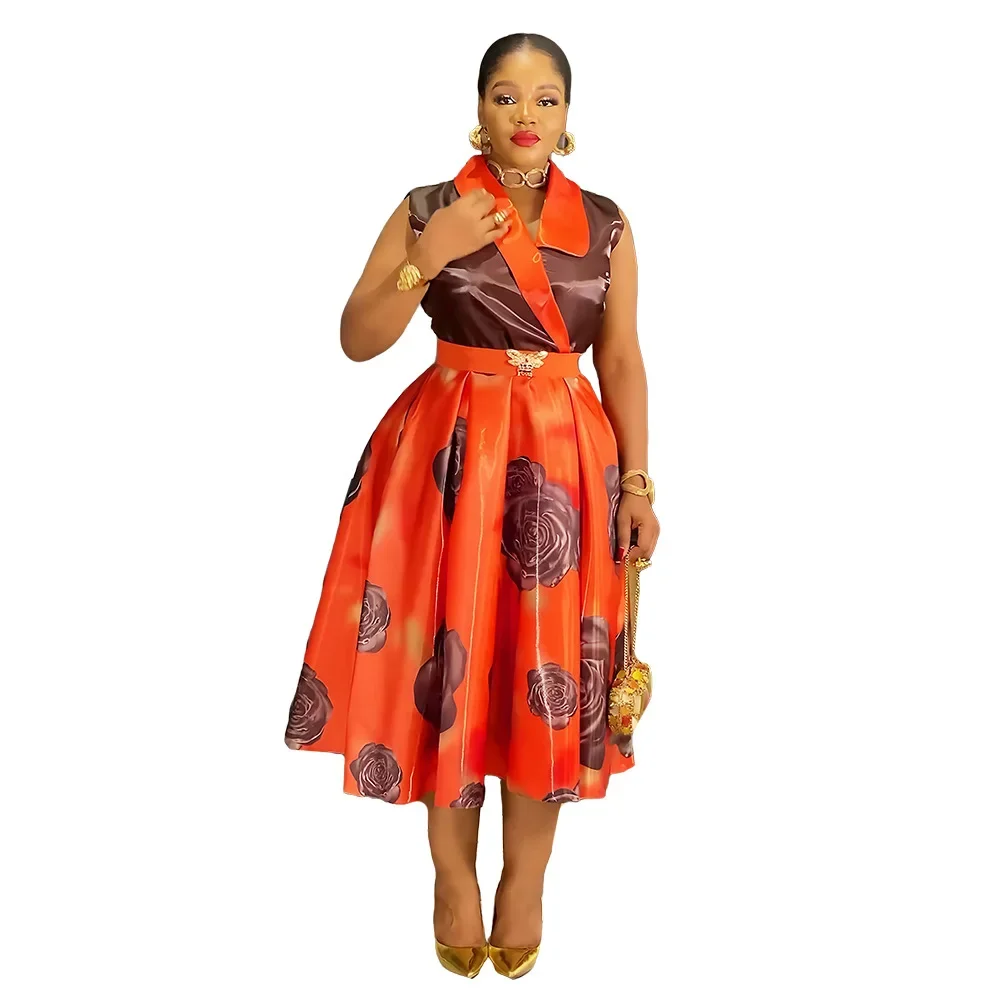 Plus Size African Party Dresses for Women 2025 New Fashion Dashiki Ankara Wedding Gowns Elegant Muslim Midi Dress Outfits L-3XL