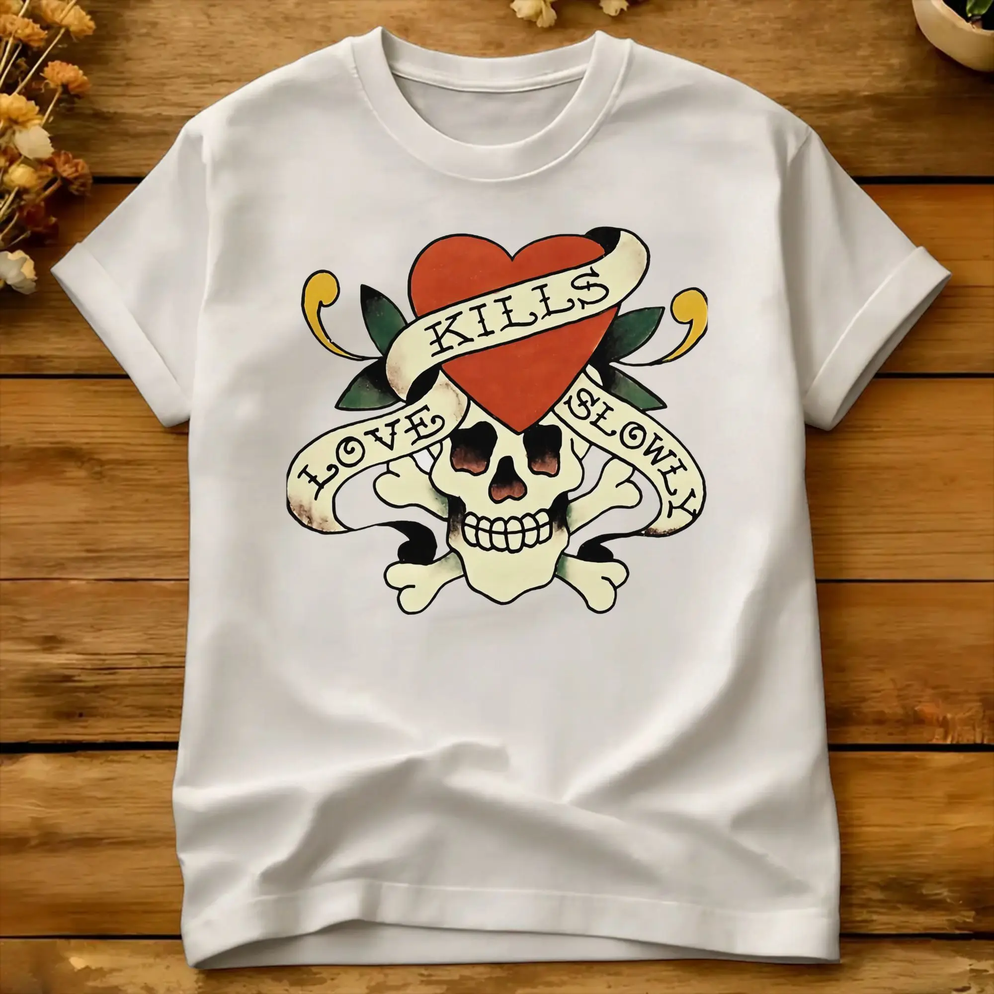 Men's Love Kills Slowly  T Shirts Ed-Hardys Cotton Clothing Summer Short-Sleeve T Shirt Crewneck Trendy Cool Loose Tshirt