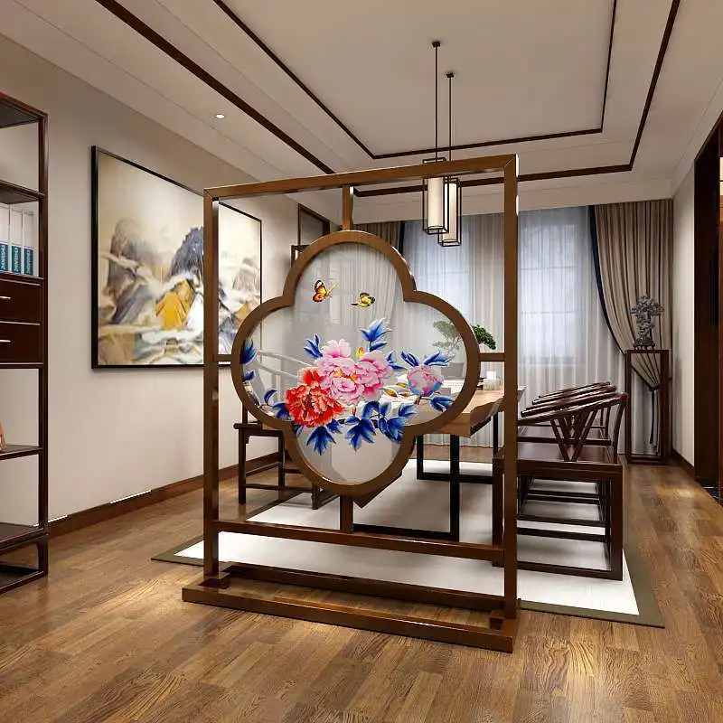 Solid wood partition, double-sided embroidery screen decoration, home living room, bedroom, entrance porch