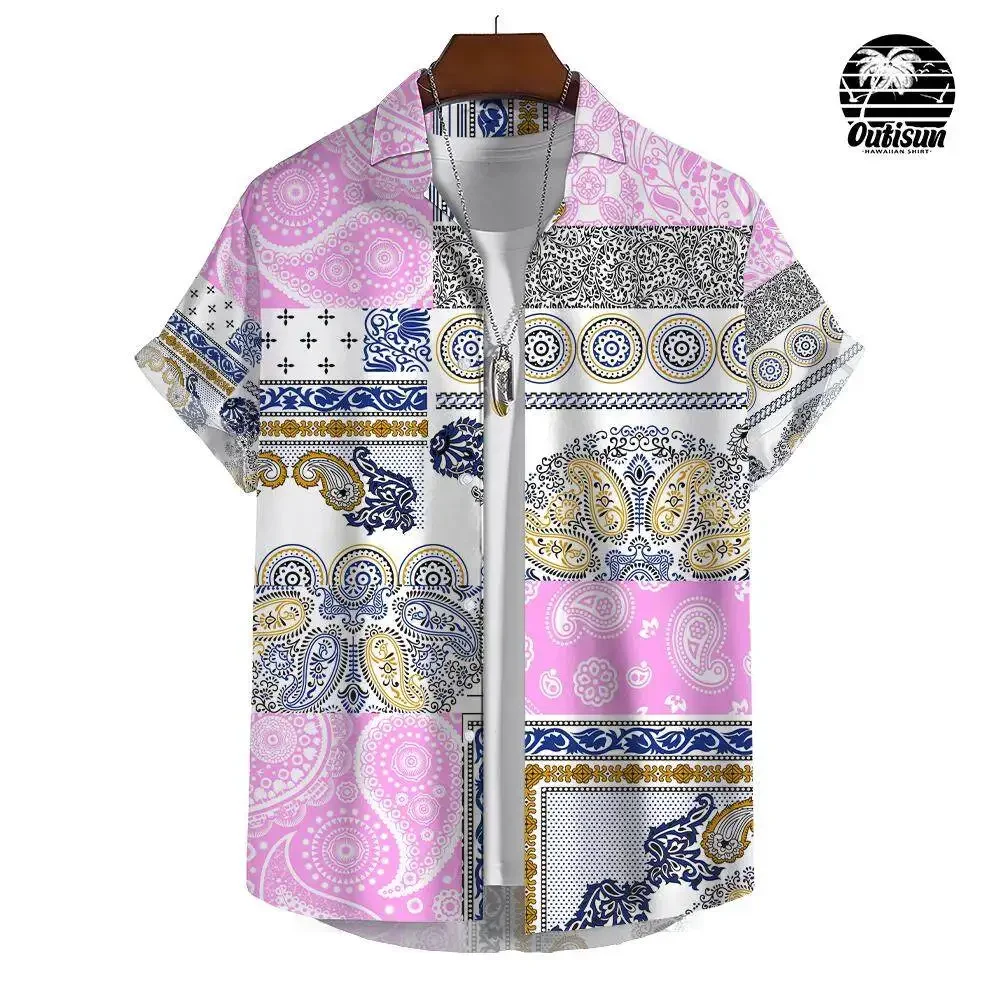 Camicia stampata da uomo Retro 3D stampato Patchwork Pattern Daily Casual Wear camicia a maniche corte da uomo oversize Top Size S-5XL