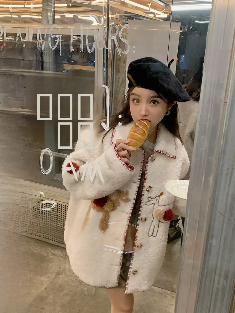 

Пальто Dearhua из 100% овечьего меха для молодых женщин, зимнее, мягкое, теплое, модное, с длинными рукавами, приталенное, для повседневной носки, без капюшона