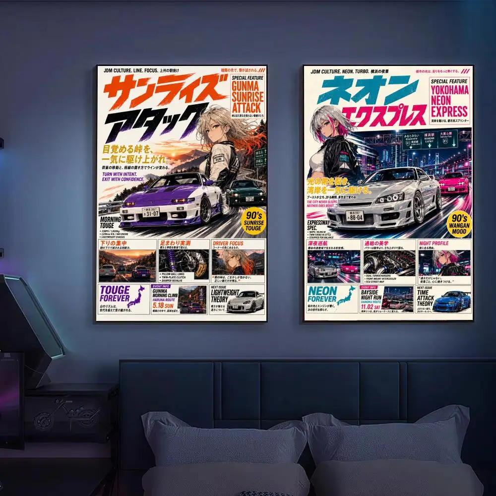 Yokohama Neon Express JDM Poster Wall Art Prints for Bedroom Living Room Office Home Decoration Hanging Artwork Gift
