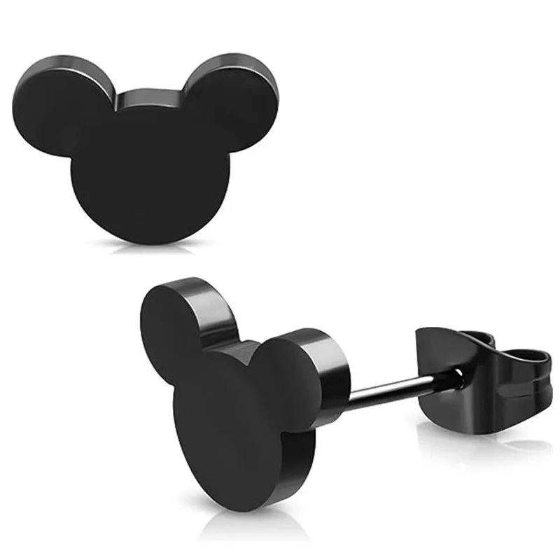 1Pair Cute Mouse Stud Earring Stainless Steel Black Bunny Ear Stud Earrings Men Gothic Tiny Cartoon Ear Stud For Kids Teens Girl