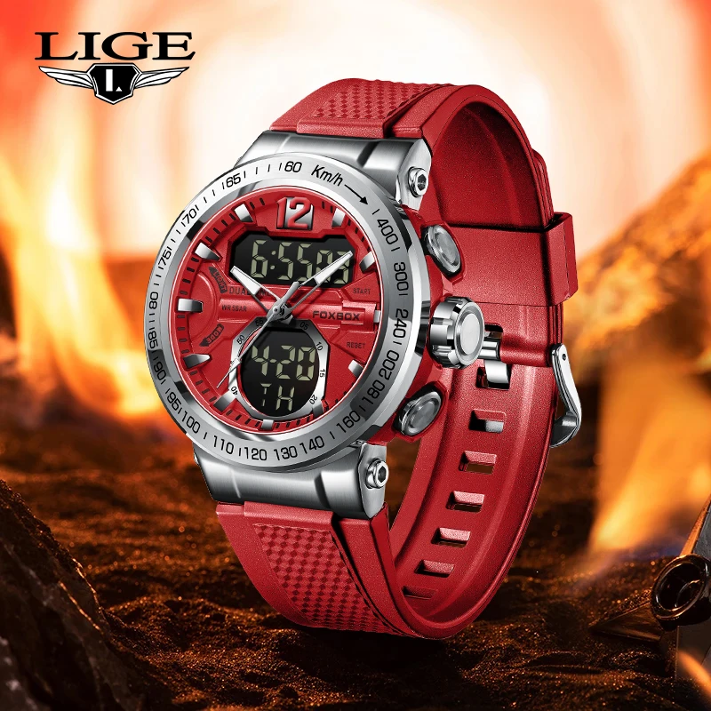 

LIGE Top Brand Quartz Men WristWatch Men Clock Dual Display Outdoor Military Sport 5Bar Waterproof Men Watches Relogio Masculino