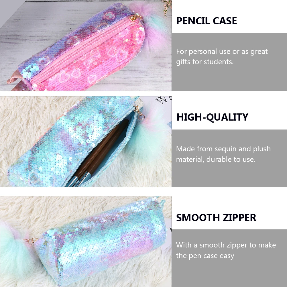 

2 Pcs Pen Bag Stationery Storage Cute Animal Sequins Kids Gift Kawaii Pencil Case With Zipper For School